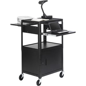 HEIGHT ADJ AV CABINET CART WITH 2-SLIDE OUT SHELVES ELEC 4IN WHEELS
