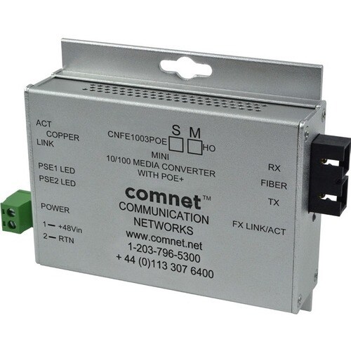HARDENED 100MBPS MEDIA CONVTR SM 2 FBR 48V POE PS INCL 30W