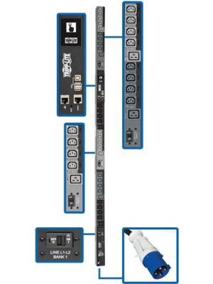 PDU 3PHASE SWITCHED 10KW 60A 200/208/240V 24 C13 6 C19 IEC 309