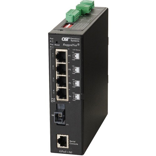 RUGGEDNET GPOE+/MI SC SM SF 2DC 4X 10/100/1000T - 1000X 15/13 20KM
